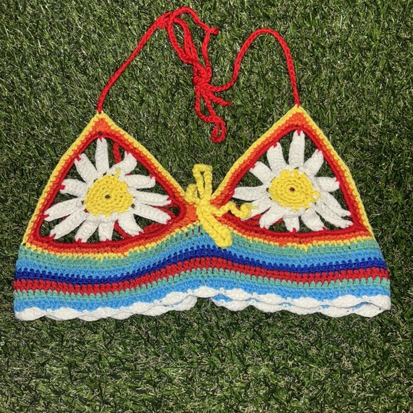 Colorful Crochet Daisy Halter Top - Picture 1 of 2
